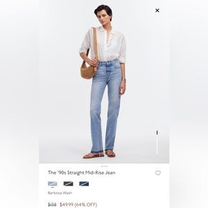 Madewell Mid Rise 90s Straight Jeans size 27